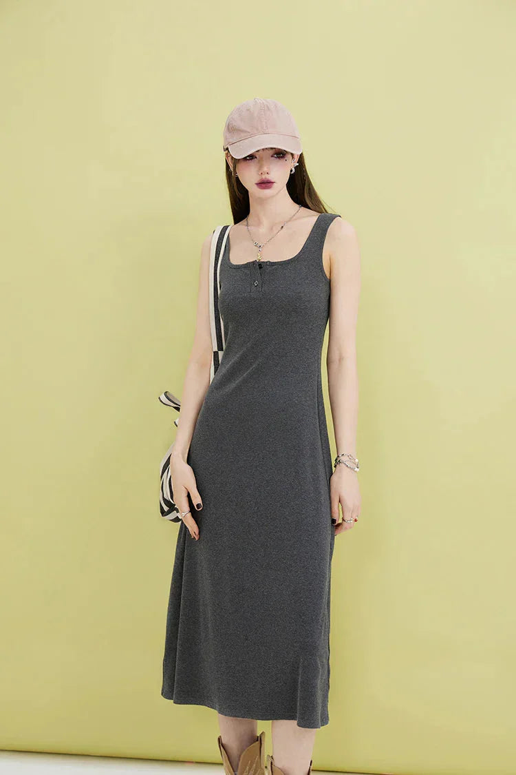 Basic Relaxed Button Up Midi Dress