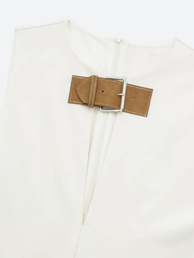 Plunge Belted Neck Mini Dress
