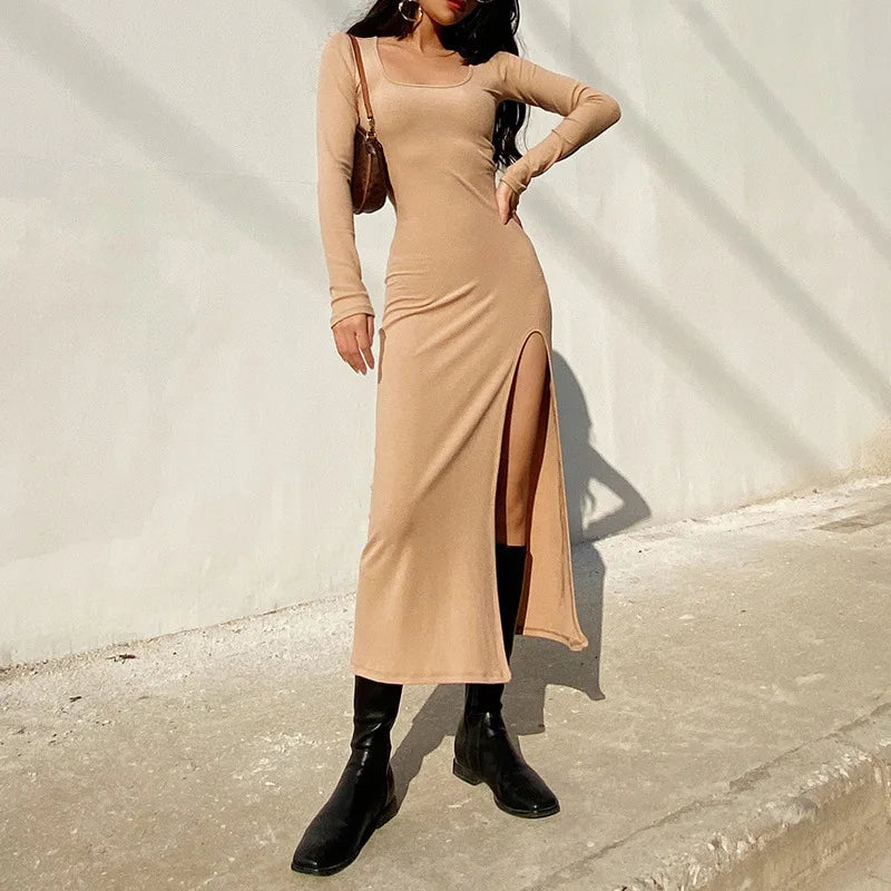 Round Neck Waist Graceful Streetwear Traf Midi Dresses