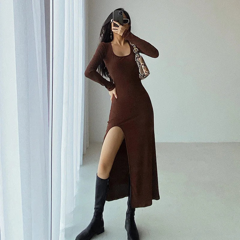 Round Neck Waist Graceful Streetwear Traf Midi Dresses
