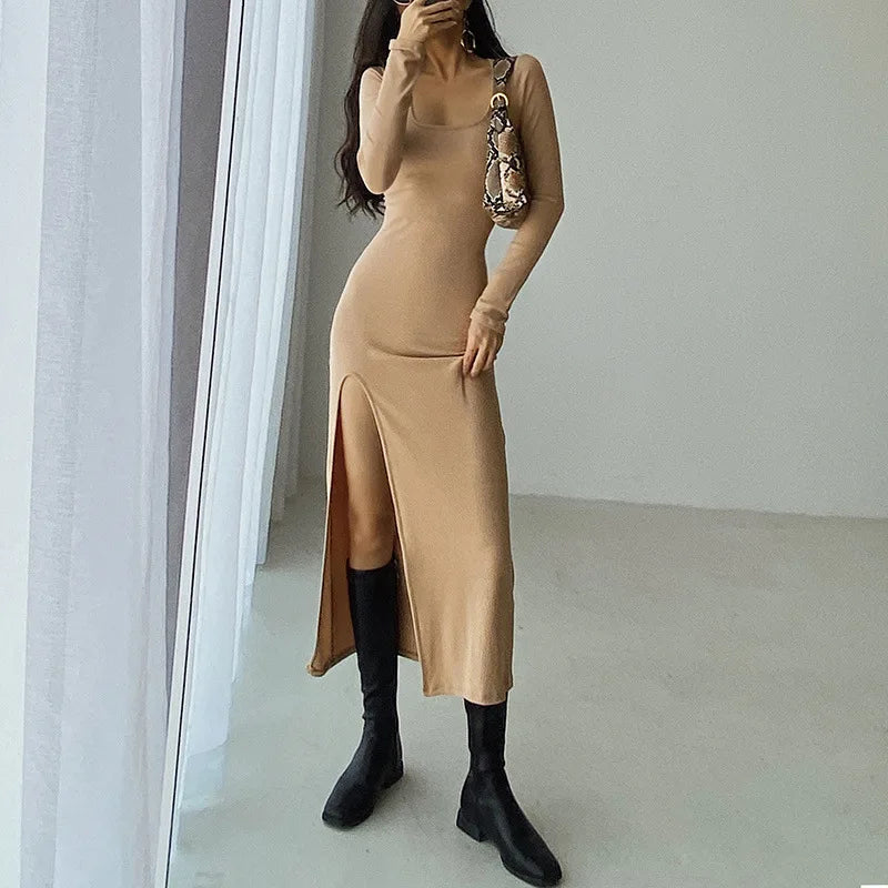 Round Neck Waist Graceful Streetwear Traf Midi Dresses