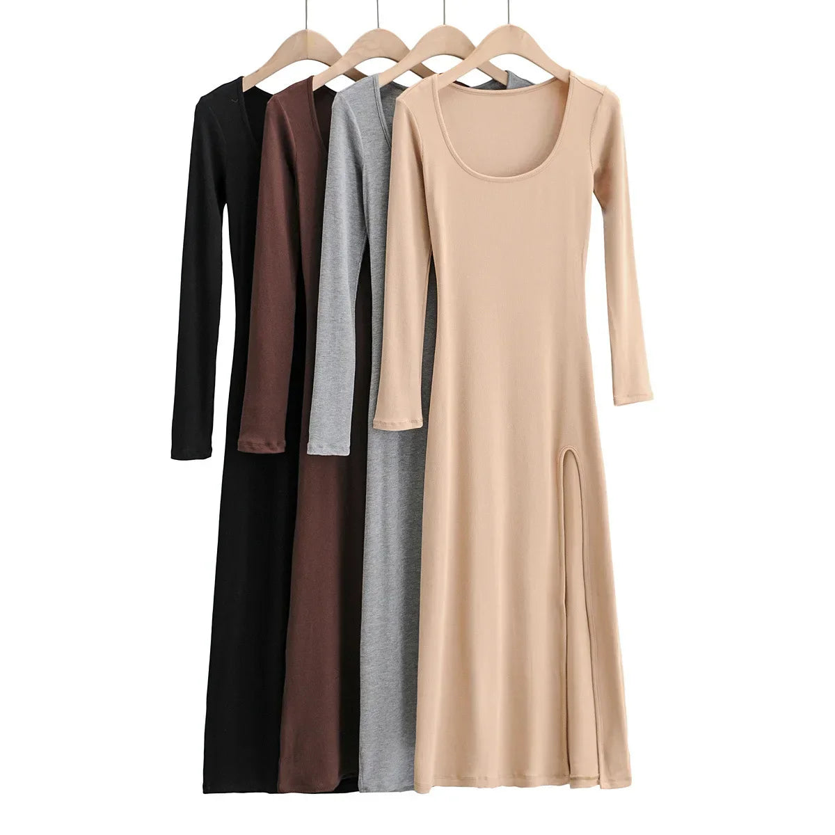 Round Neck Waist Graceful Streetwear Traf Midi Dresses