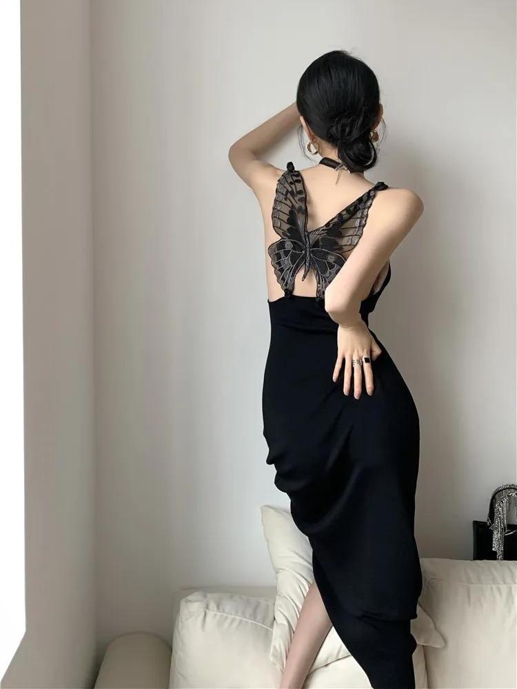 Butterfly Black Back Midi Dress