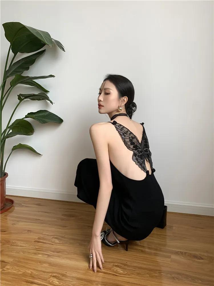 Butterfly Black Back Midi Dress
