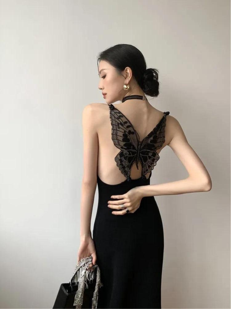 Butterfly Black Back Midi Dress