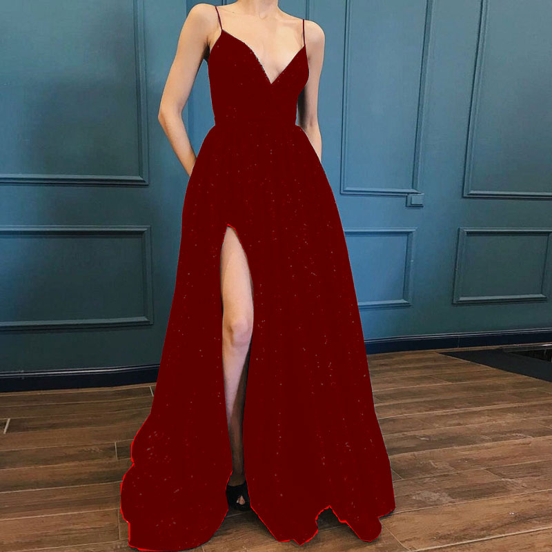 Kissnovaa - Black V-neck Prom Party Evening Dresses
