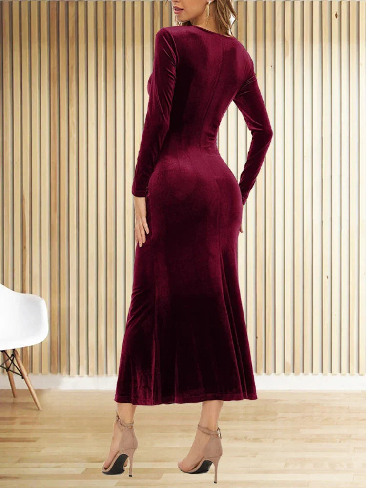 2024 New Fashion Chic Long Sleeve Evening Maxi Dress