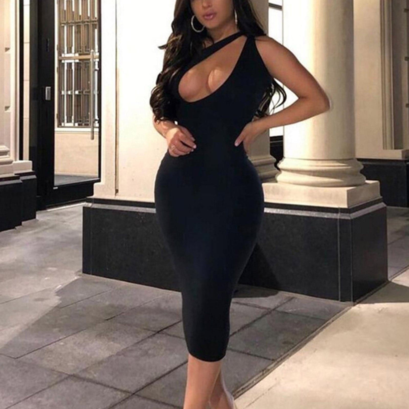 Women Summer Chic Black Sleeveless Birthday Party Dress