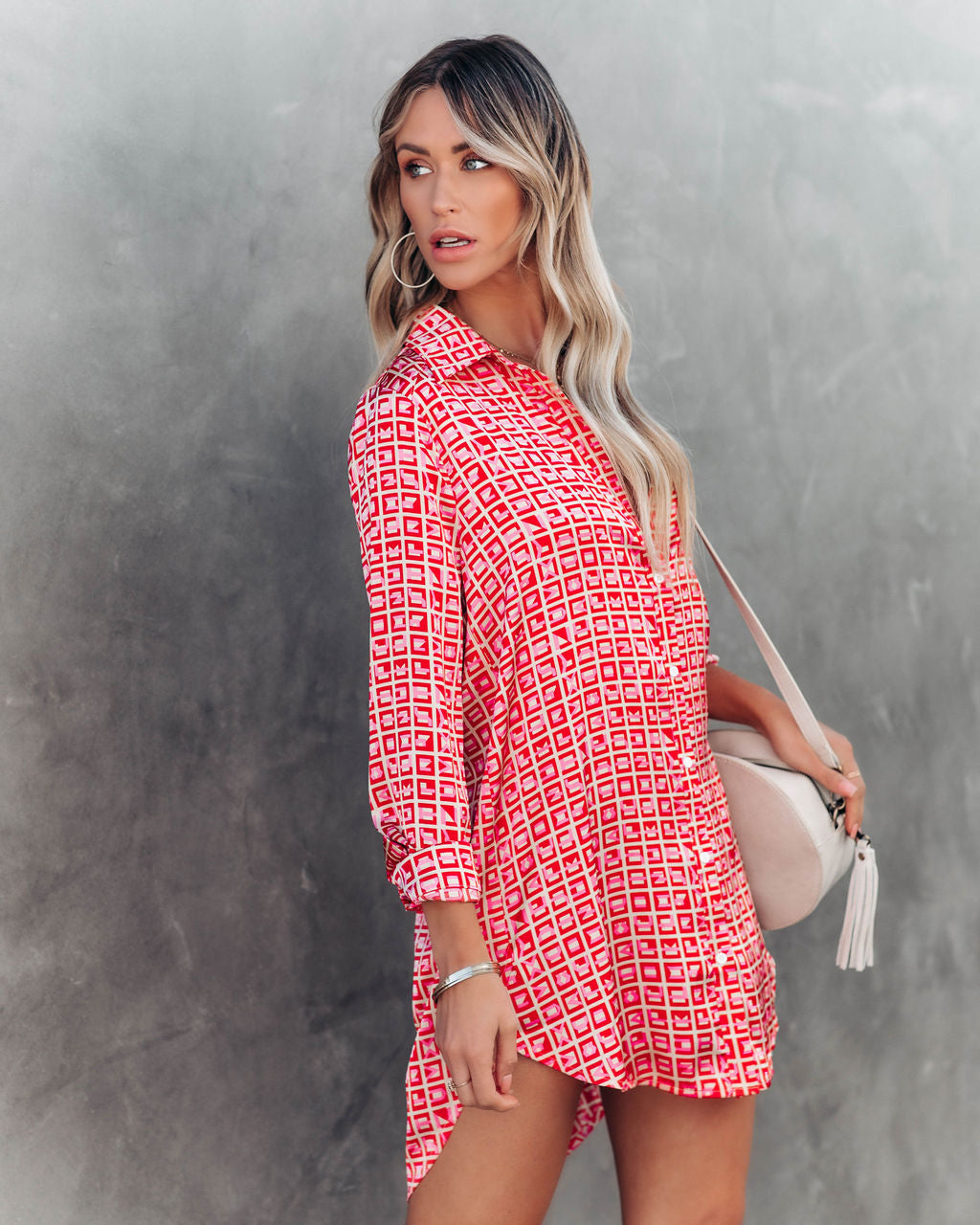 Printed Brenleigh Satin Button Down Tunic