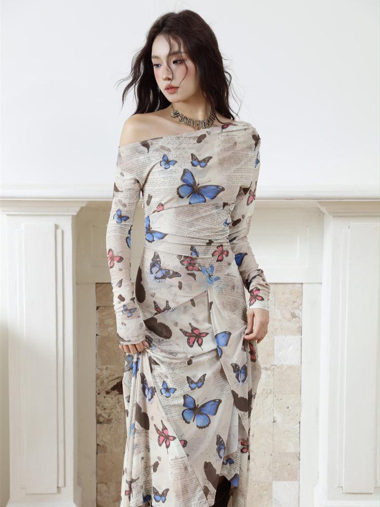 One Butterfly Shoulder Midi Dress