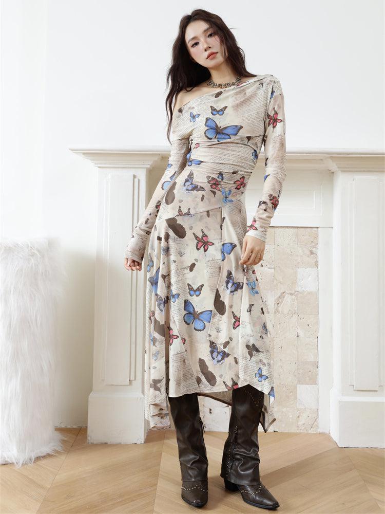 One Butterfly Shoulder Midi Dress