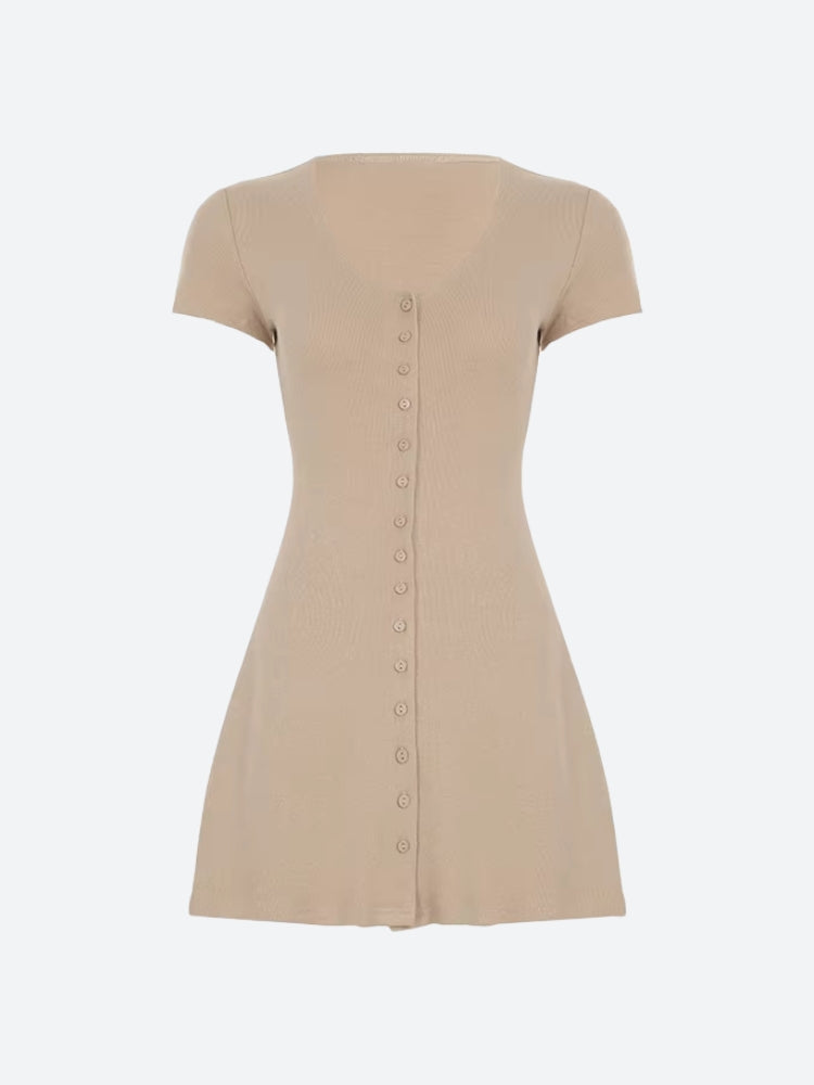 Up Button Knitted Mini Dress