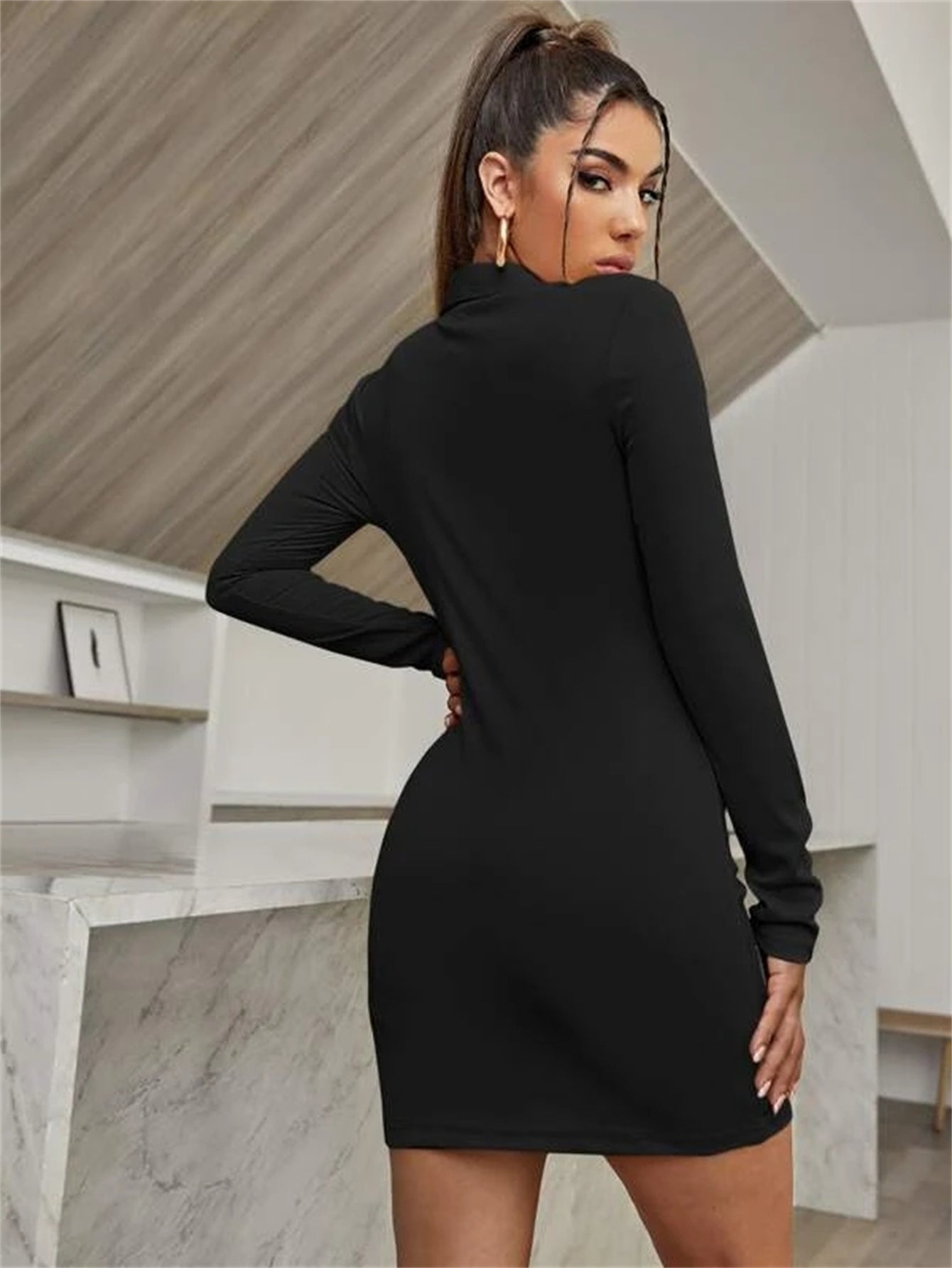 Up Button Ruched Bodycon Dress