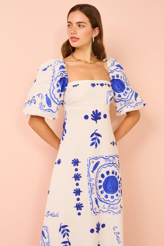 Puff Mediterranean Sleeve Midi Dress