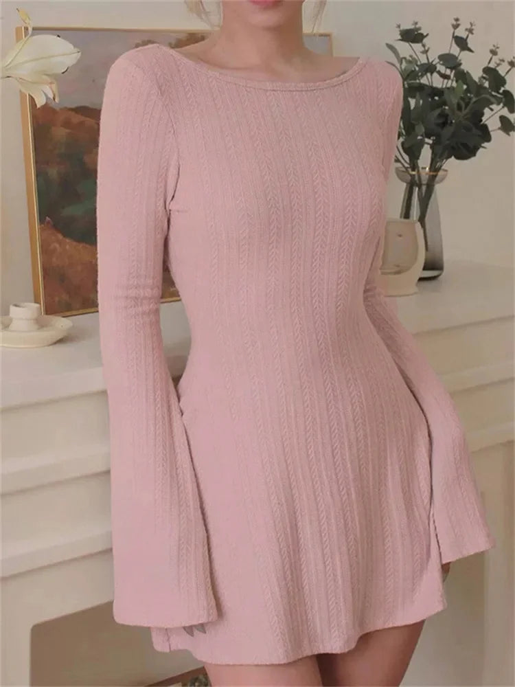 Fit Slim Oneck Solid Party Mini Dresses