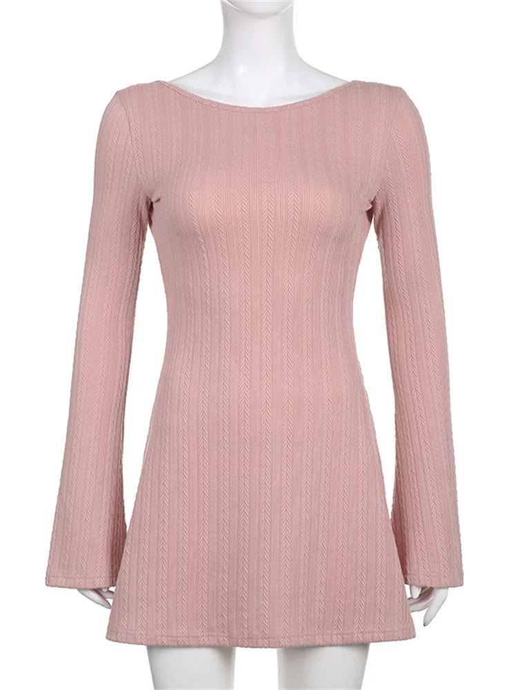 Fit Slim Oneck Solid Party Mini Dresses