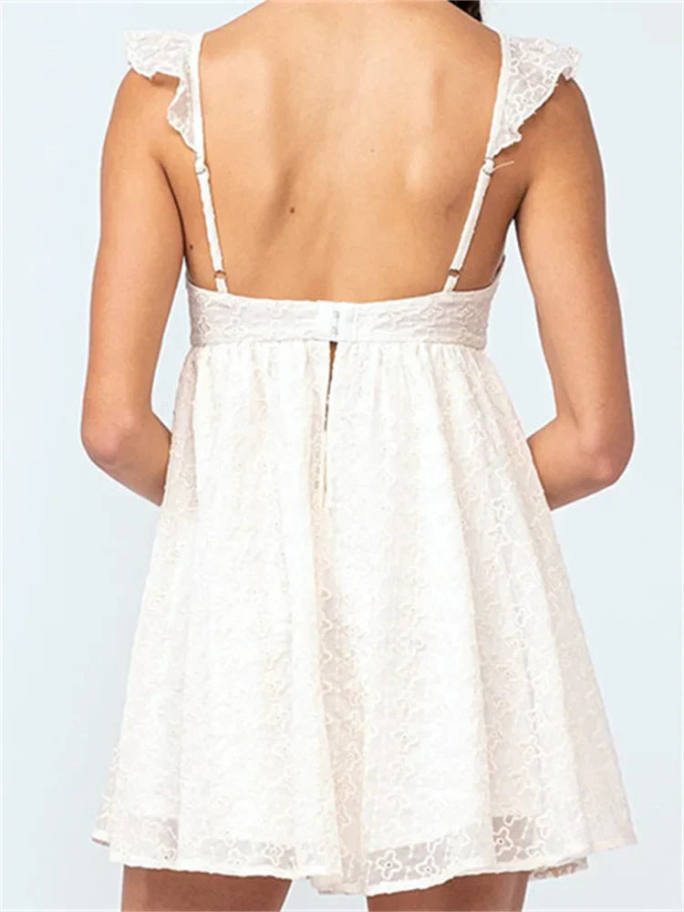 Graceful Lace Floral Sleeveless Strap Mini Dresses