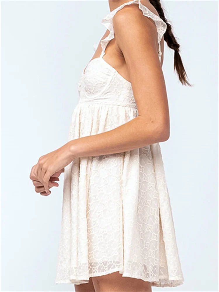 Graceful Lace Floral Sleeveless Strap Mini Dresses