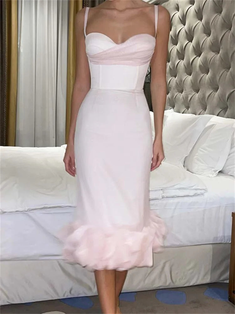 Sophisticated Cocktail Sleeveless Low Cut VNeck Slim Ruched Ruffles Midi Dress