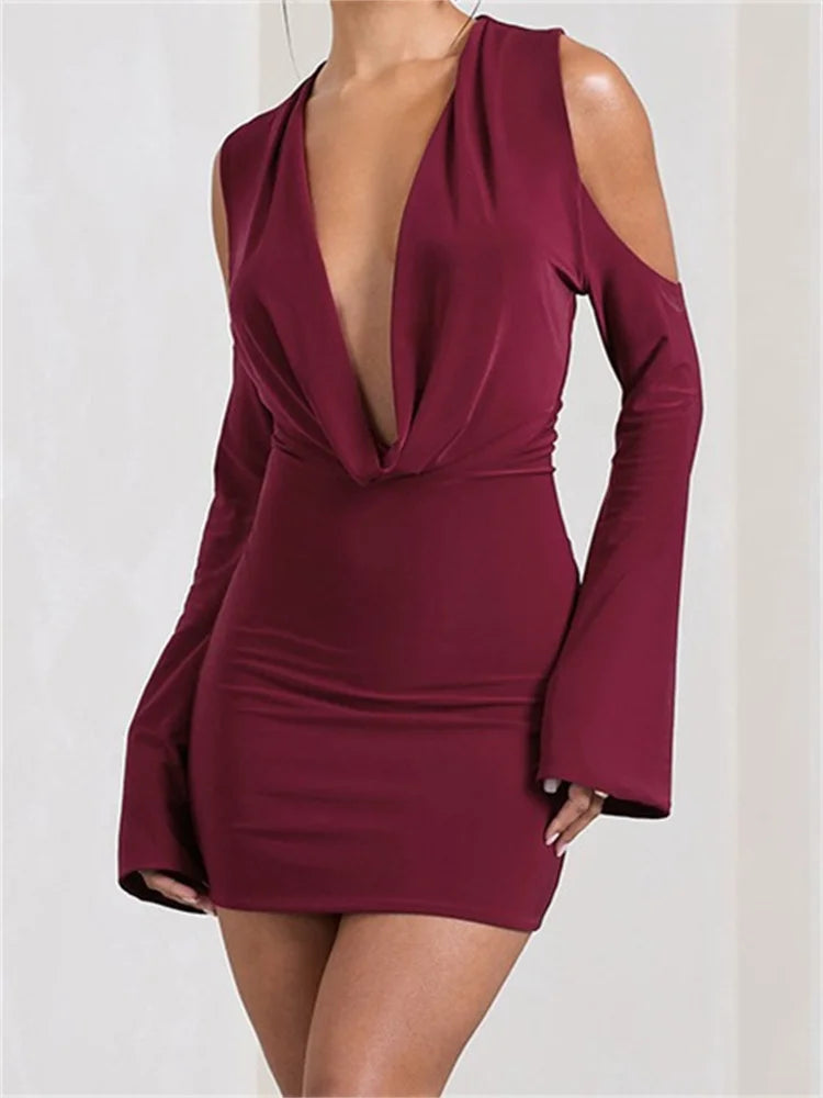 Graceful Front Ruched Vneck Mini Dresses