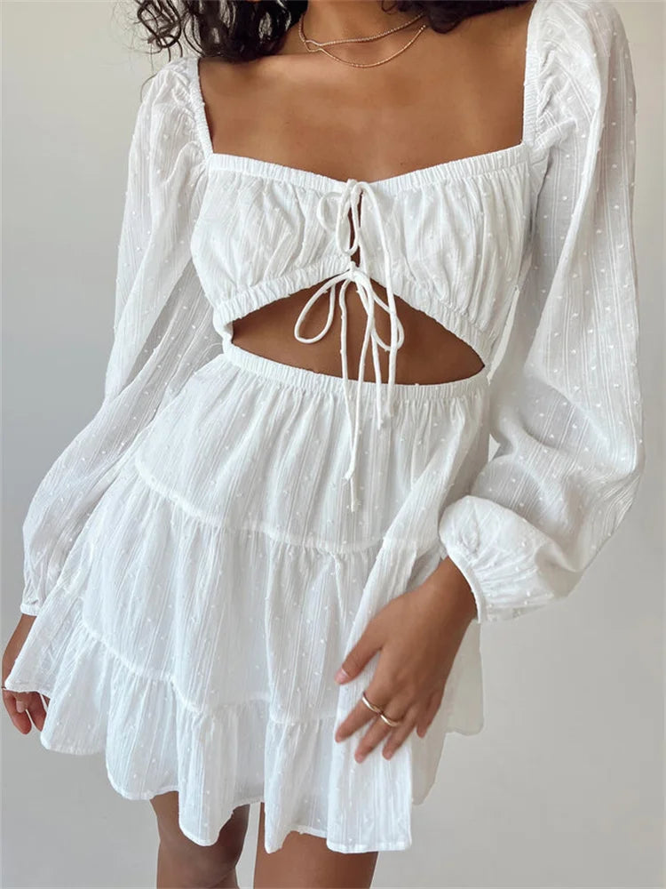 Autumn Spring LaceUp Long Sleeve Mini Dresses