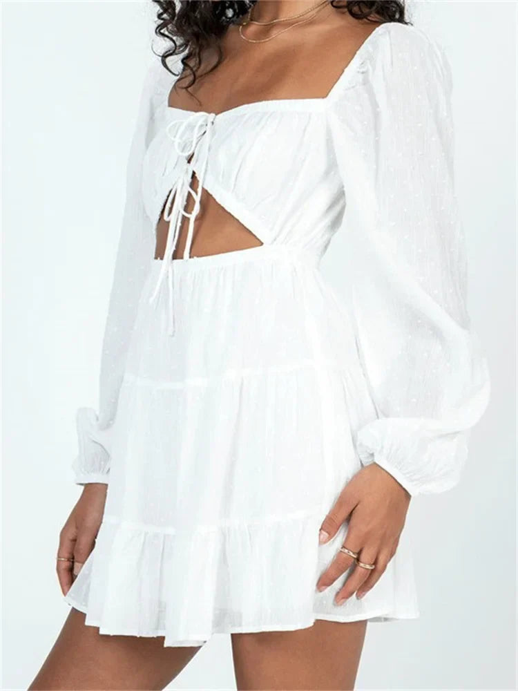 Autumn Spring LaceUp Long Sleeve Mini Dresses