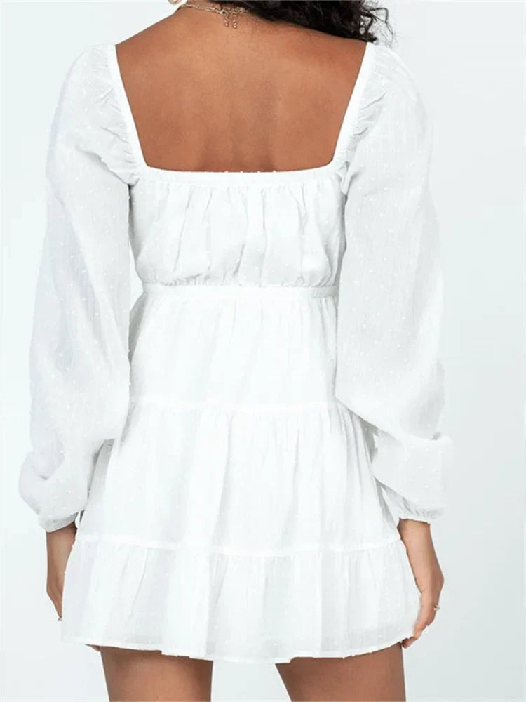 Autumn Spring LaceUp Long Sleeve Mini Dresses
