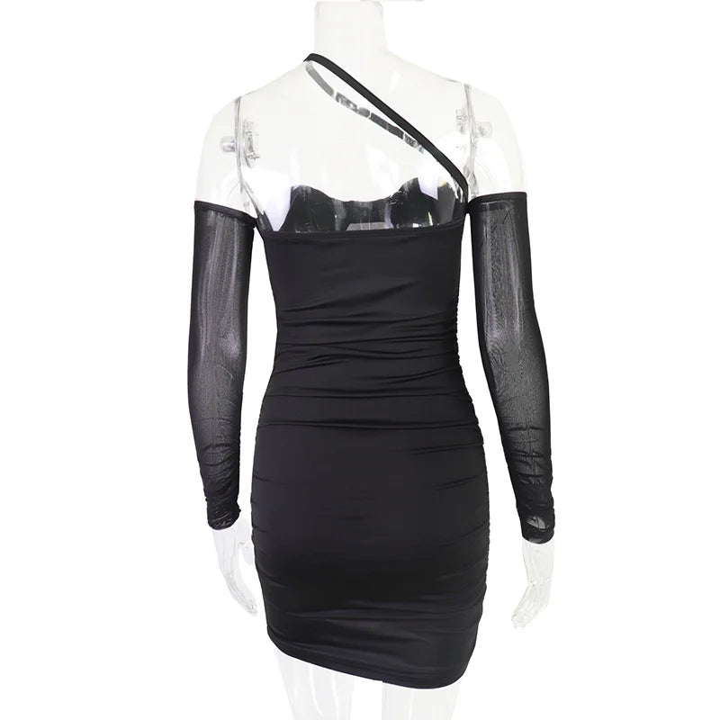 Mesh Black Long Sleeve Mini Dresses