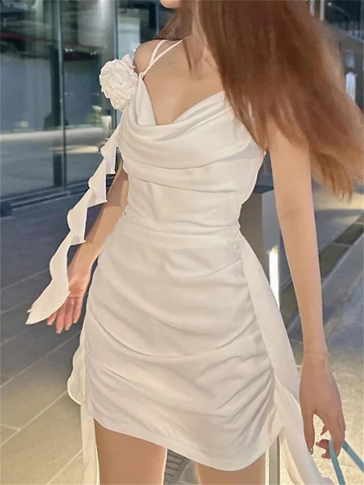 OffShoulder Flirty Sultry Ruffled Halter Mini Dresses