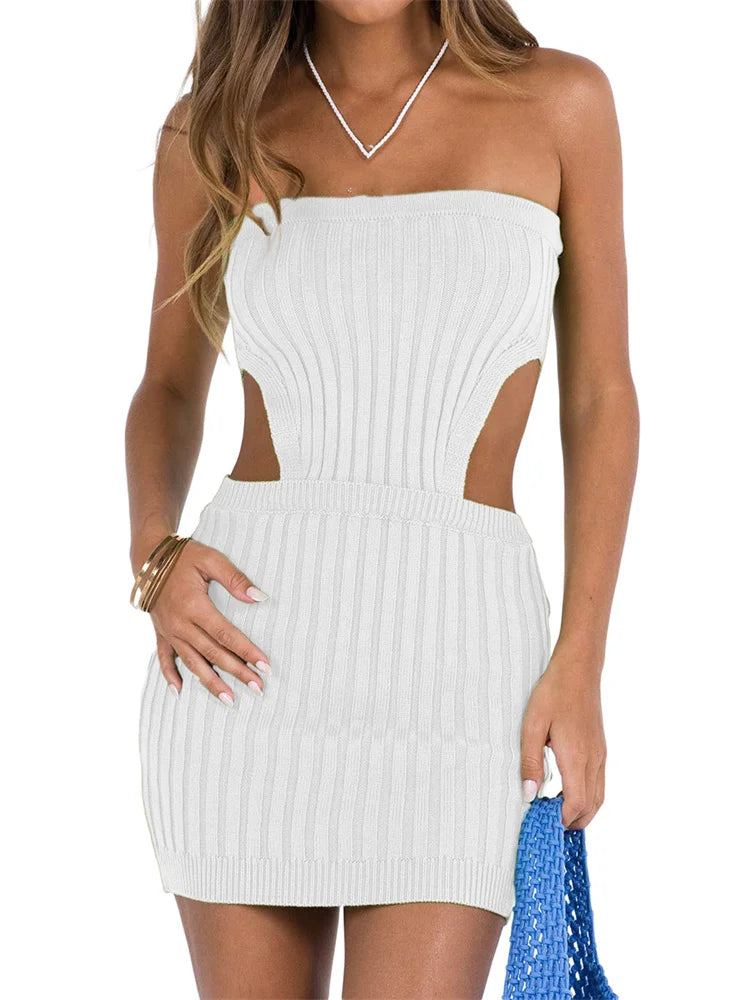 Knitted Crochet Strapless Backless Bodycon Mini Dresses