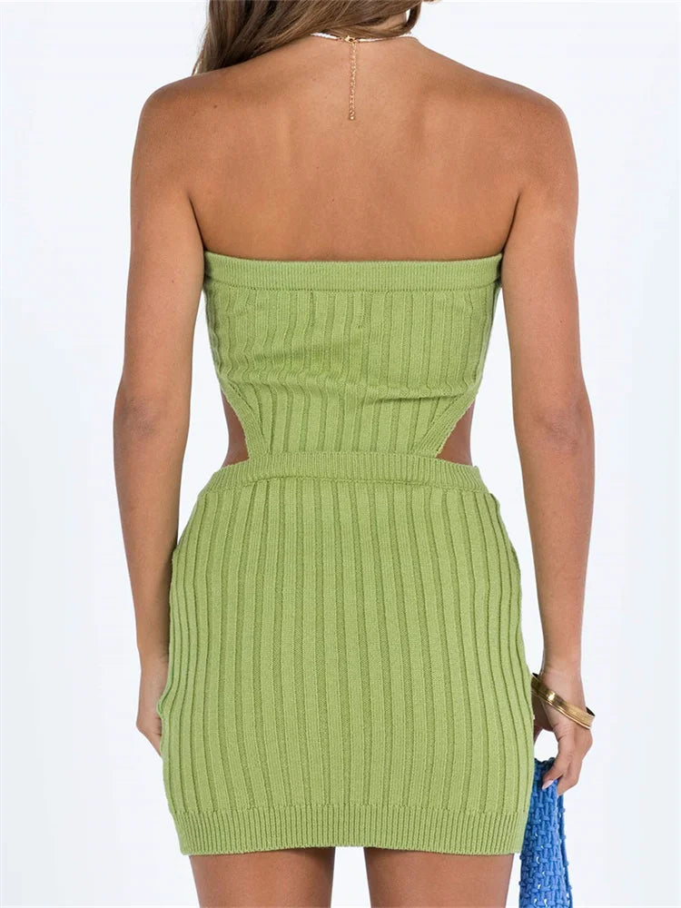 Knitted Crochet Strapless Backless Bodycon Mini Dresses