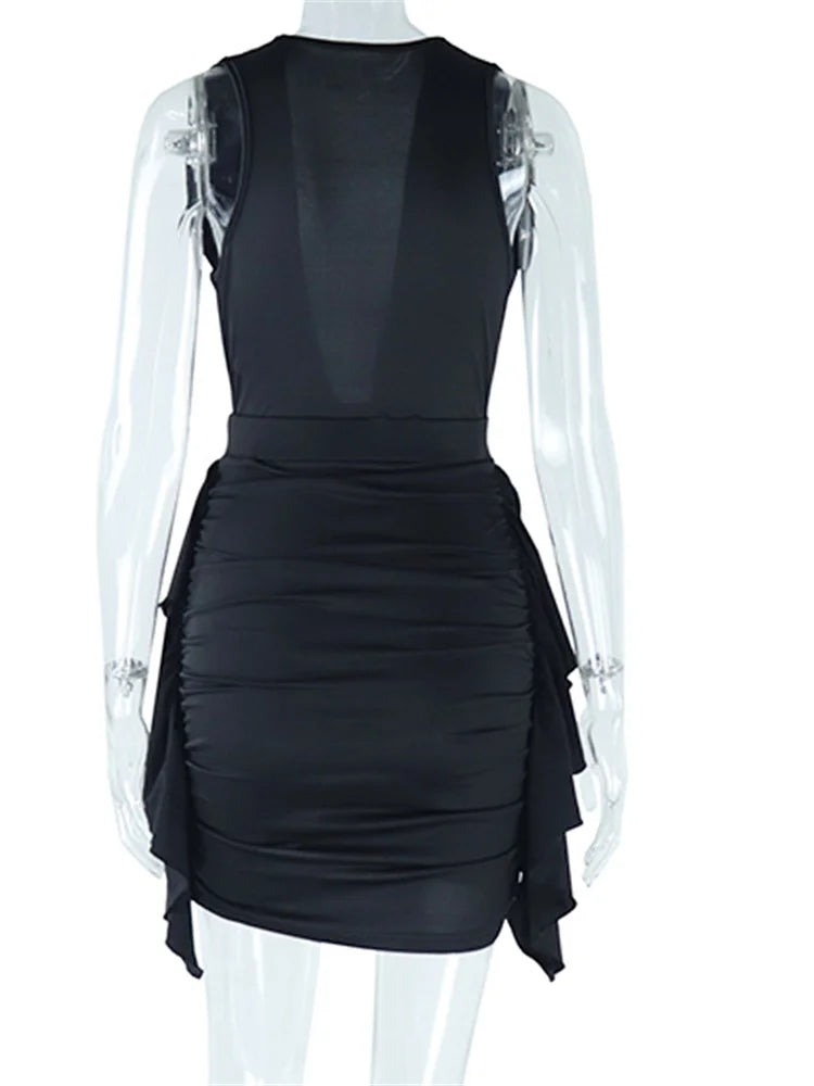 Vneck Deep Ruched Off Shoulder Mini Dresses