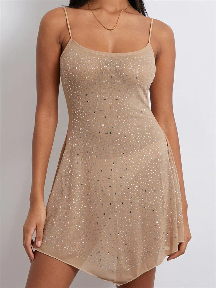 Irregular Rhinestones Hem Party Mini Dresses