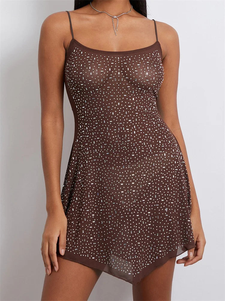 Irregular Rhinestones Hem Party Mini Dresses