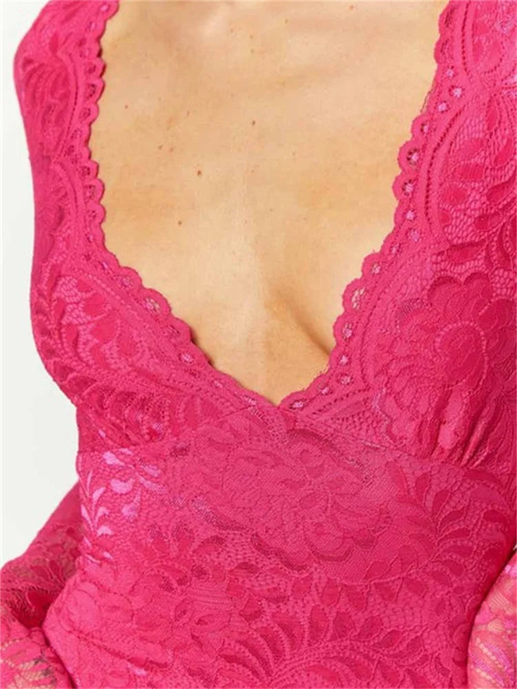 Pencil Lace Flower Deep VNeck Mini Dresses