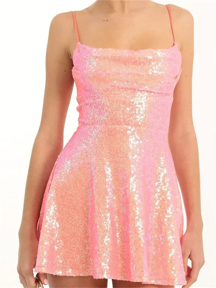 Sleeveless Sequined ALine Mini Dresses
