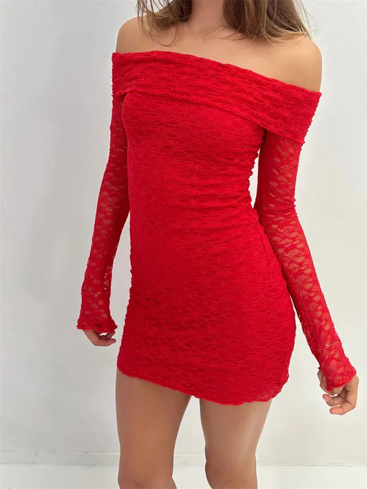 Sleeve Long Slash Neck Party Mini Dresses