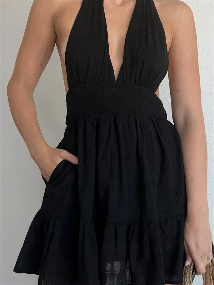 Vneck Deep Flirty LaceUp Summer Party Mini Dresses