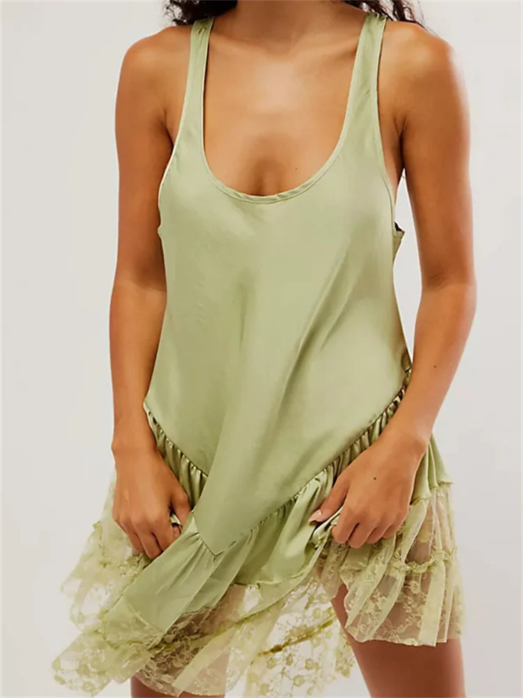 Cut Low Lace Patchwork Mini Dresses