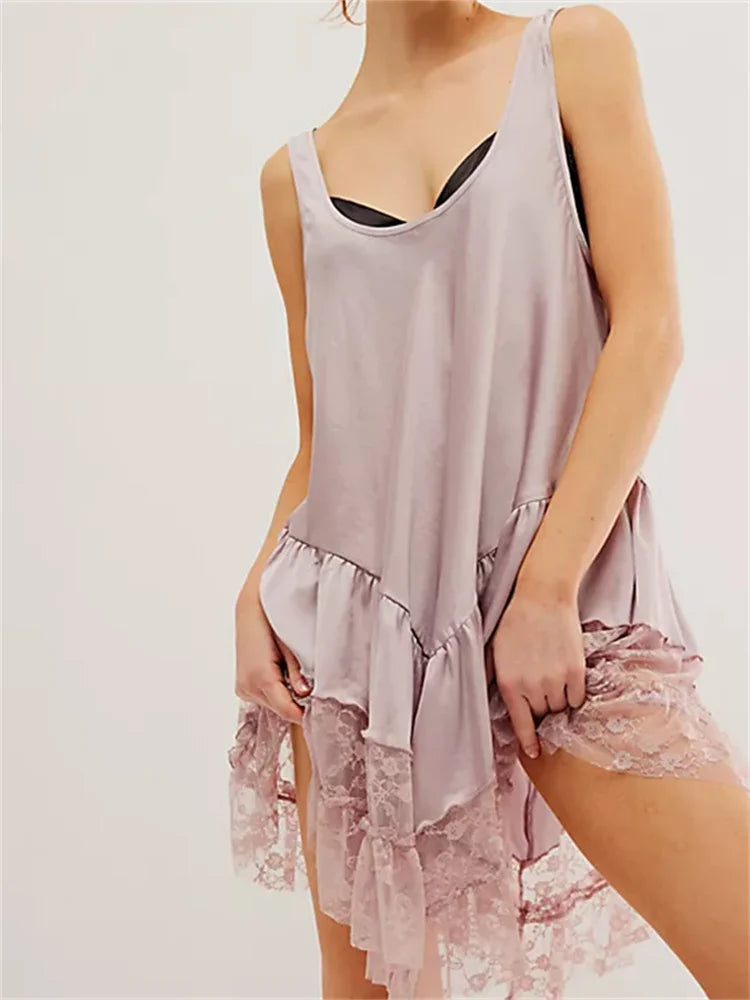 Cut Low Lace Patchwork Mini Dresses