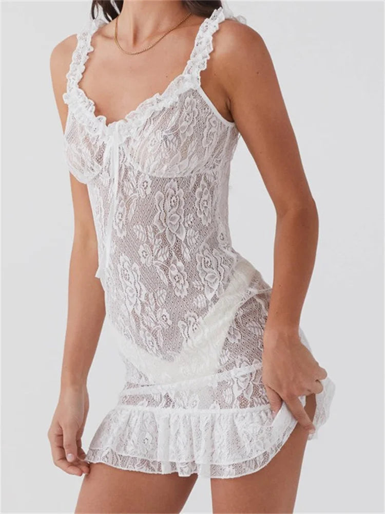 Backless Vneck Lace Slim Fit Mini Dresses