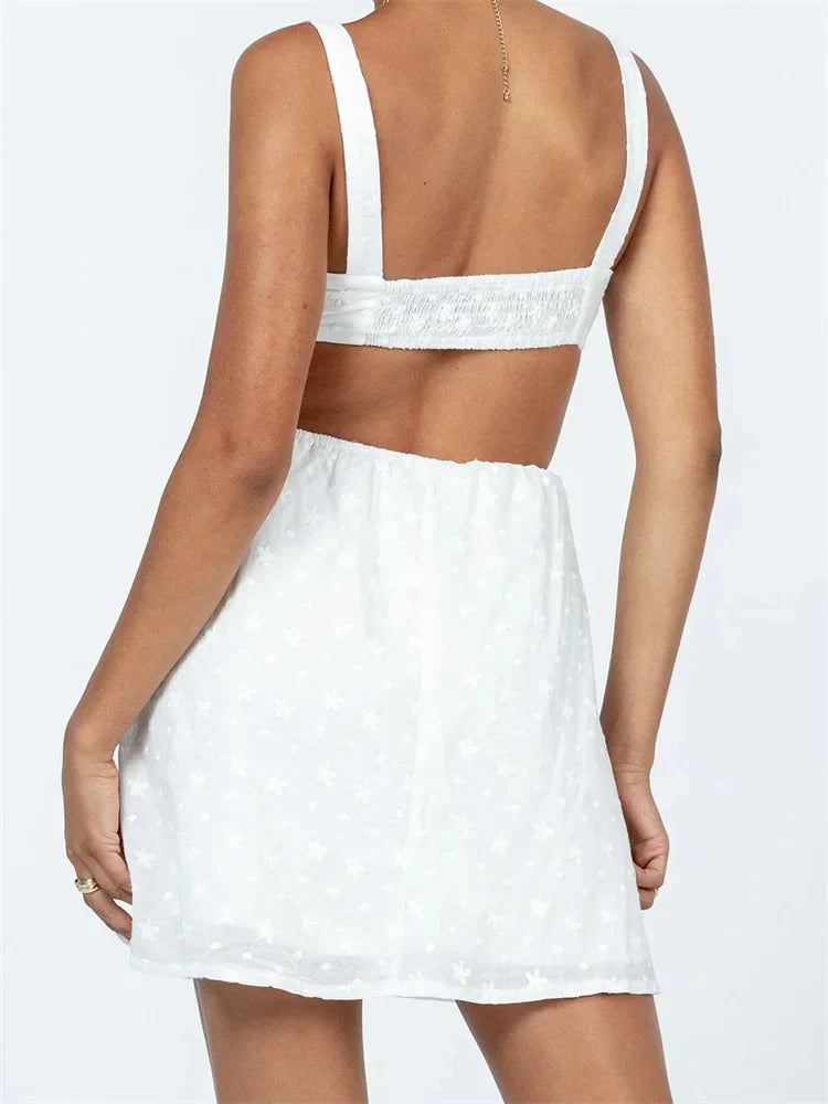 Sleeveless VNeck Backless Hollow Out Lace Mini Dresses