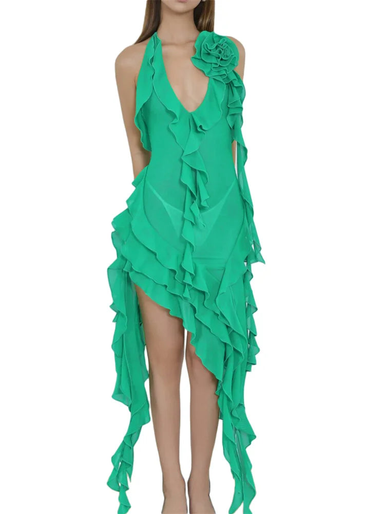 Asymmetrical Trendy Mesh Beach Party Mini Dresses
