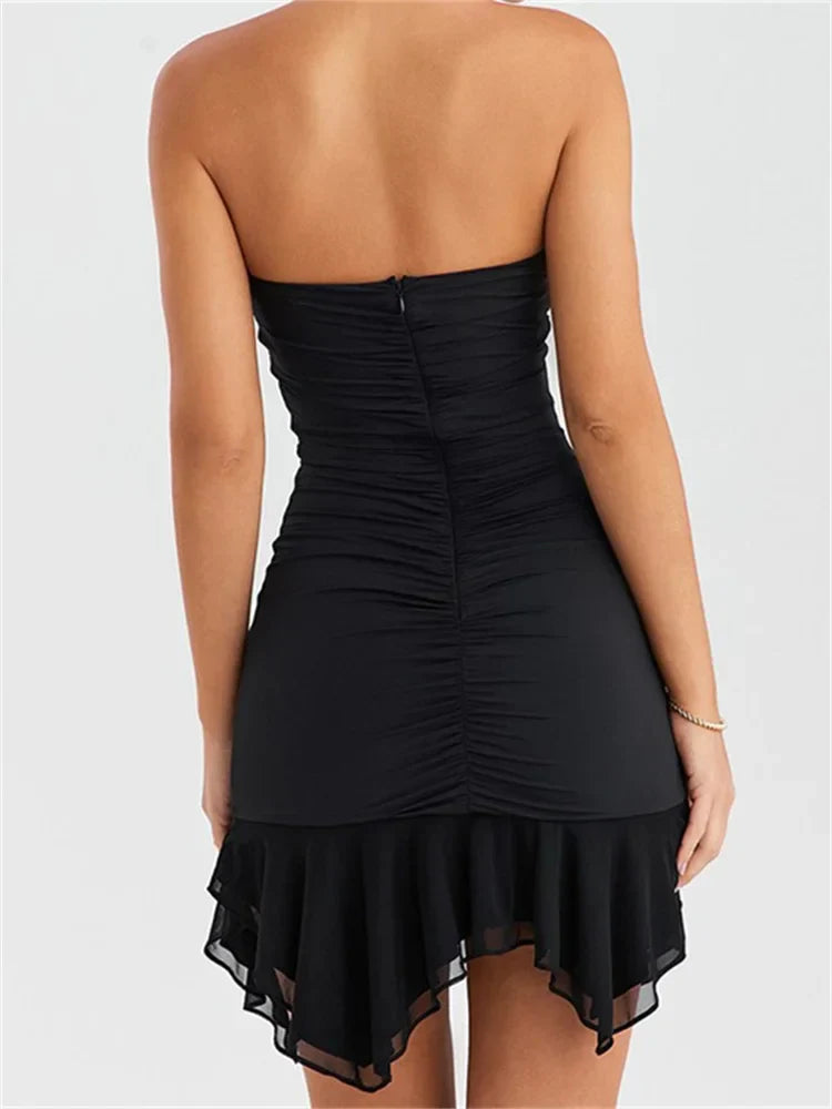 Irregular Ruffle Hem Strapless Tube Mini Dresses
