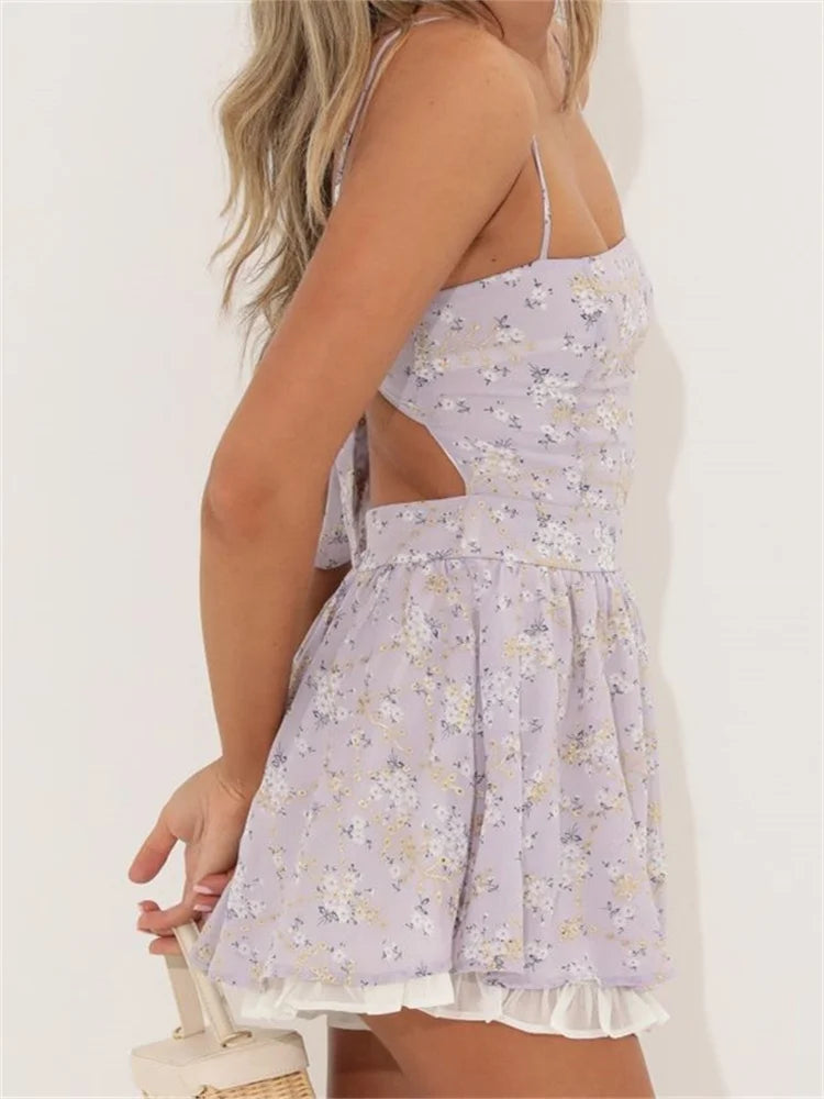 Spaghetti Sleeveless Strap Backless Mini Dresses