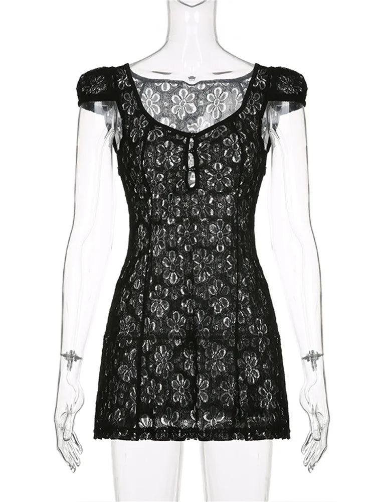 Lace Flower Vneck ALine Mini Dresses