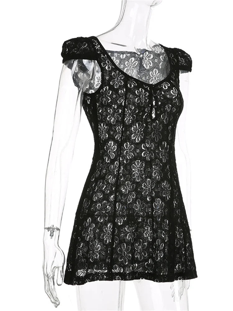 Lace Flower Vneck ALine Mini Dresses