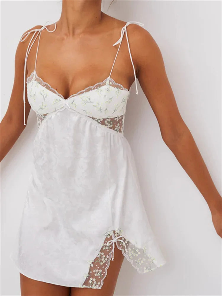 Sleeveless Retro Strap Side Split Mini Dresses