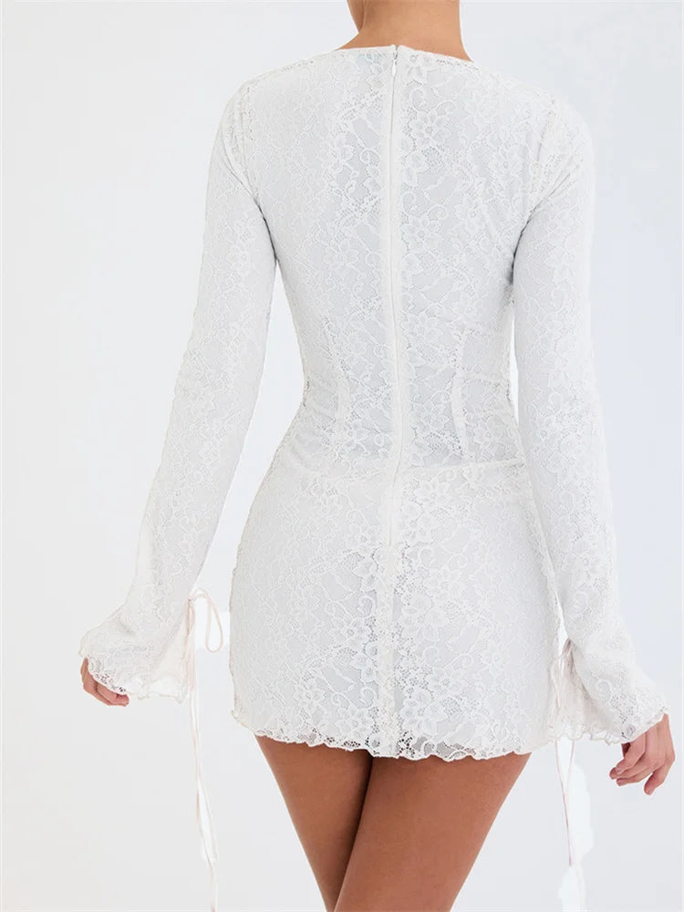 Refined Long Sleeve Lace Bodycon Mini Dresses