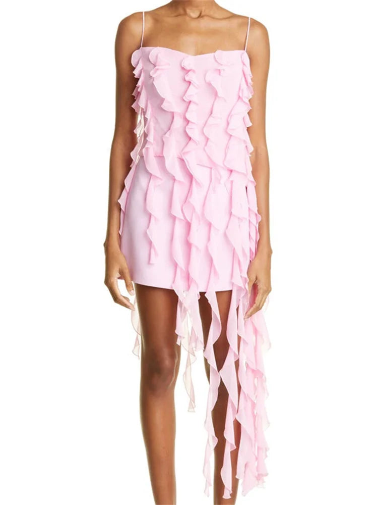 Irregular Y2K Hem Ruffles Evening Mini Dresses